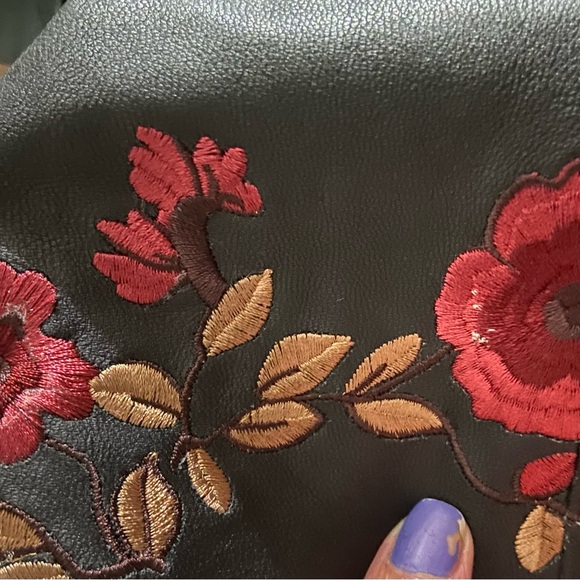 BELLE SPORT Womens Black Leather Jacket Blazer Floral Embroidery Throughout S - Picture 16 of 17